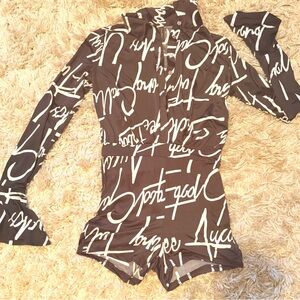 Brown Bodysuit with Script Design